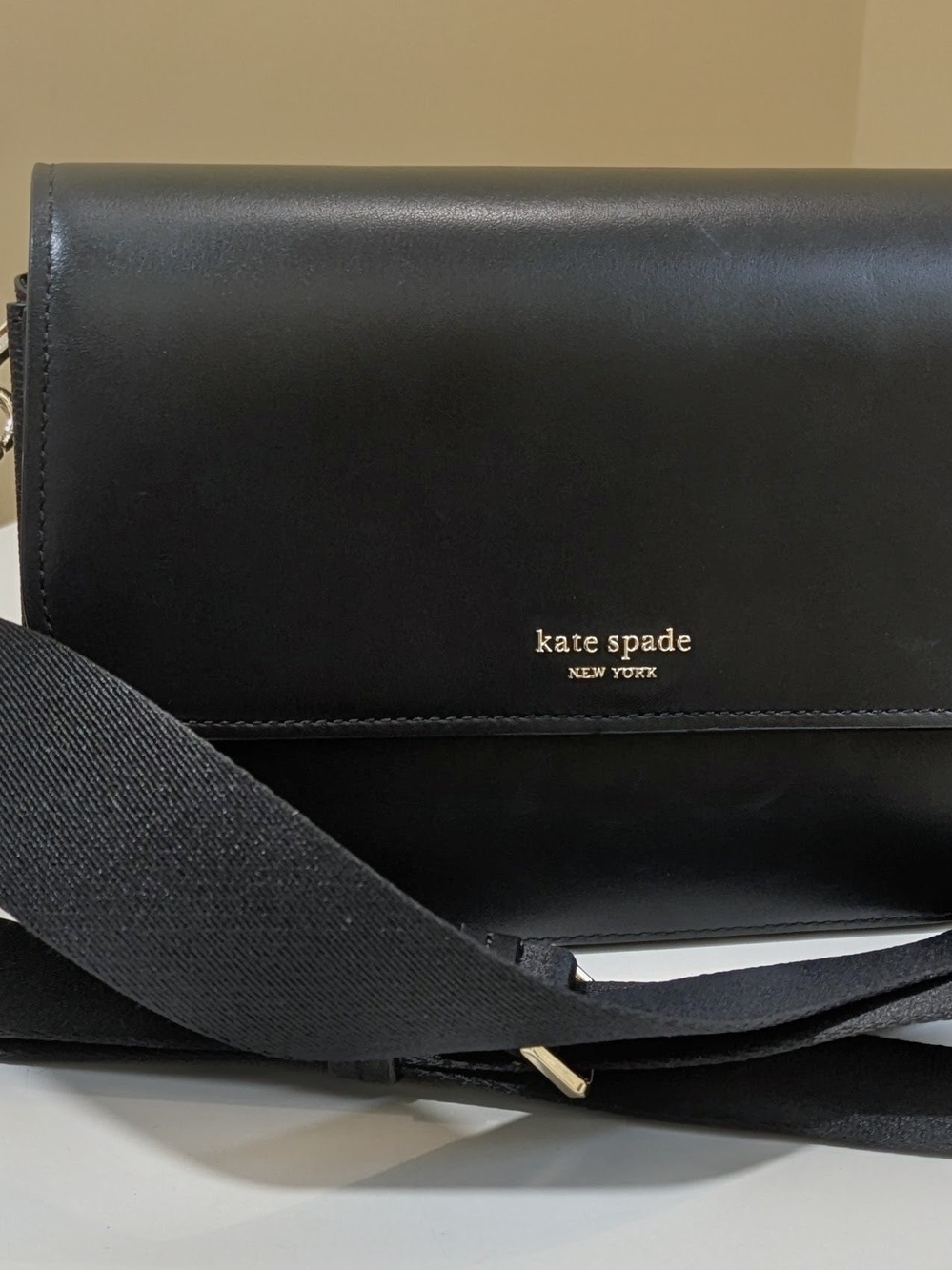 kate spade Black Leather Crossbody with Gold Logo